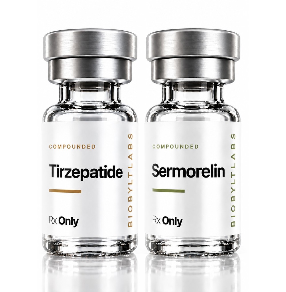 Tirzepatide and sermorelin vials